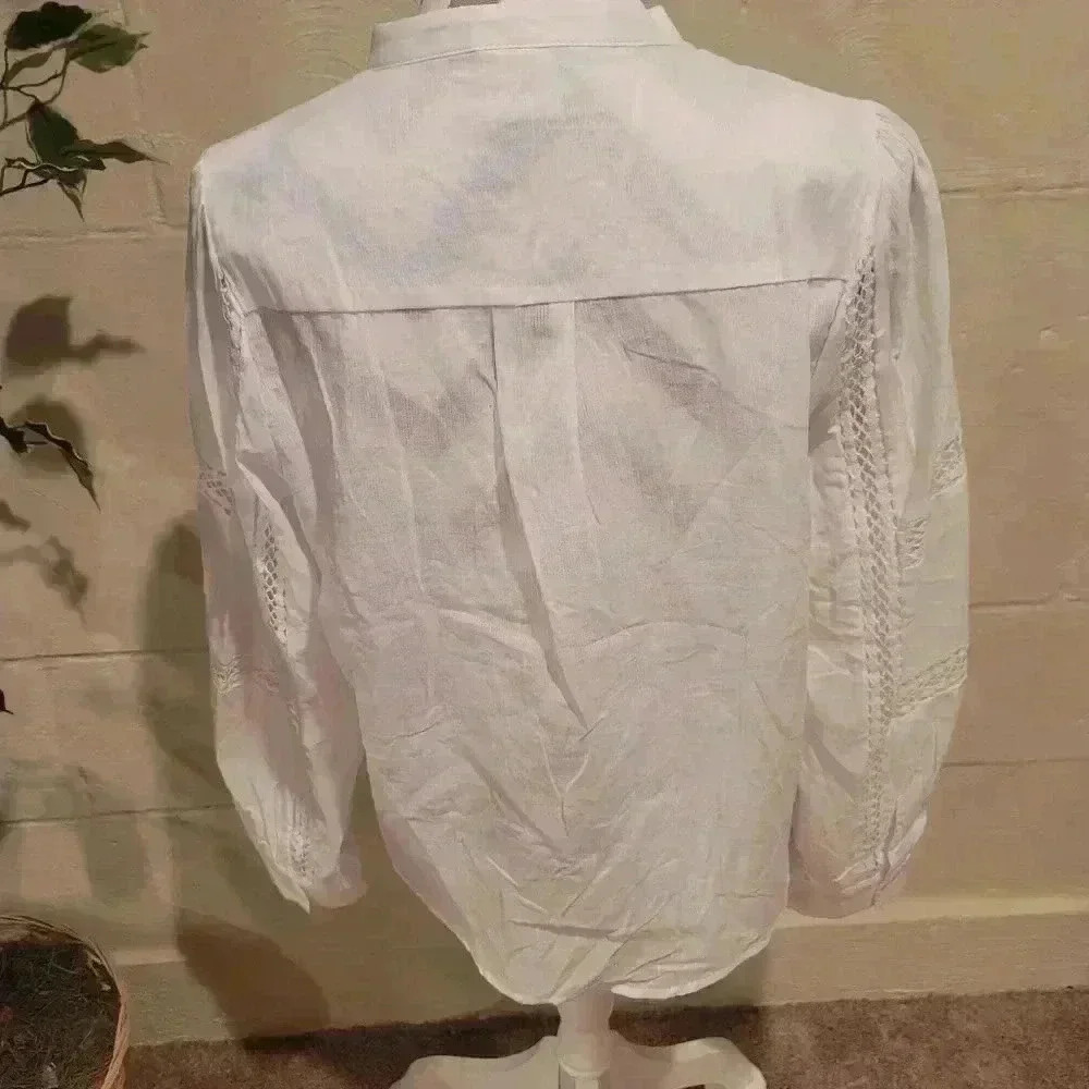 New GOOD HART ByMatilda Jane WhiteCotton Boho Lace  Peasant Button Down Shirt M - Picture 5 of 8